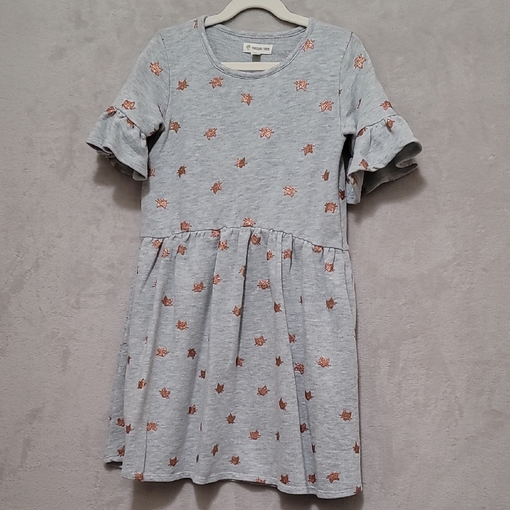 Tucker + Tate Girls Gray Dress Sparkling Cat Accents Size 8